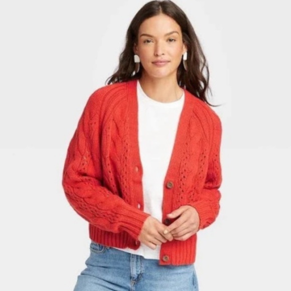 Universal Thread Sweaters - NWOT Universal Thread Red Cable Knit Cardigan | XS